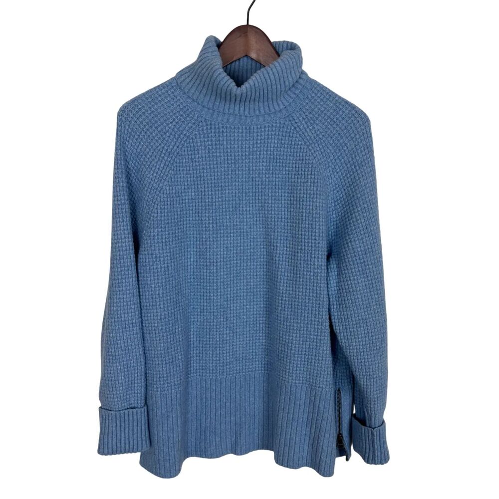 L.L. Bean Blue Knit Turtleneck Sweater Zipper Side Detail Women's XL Regular